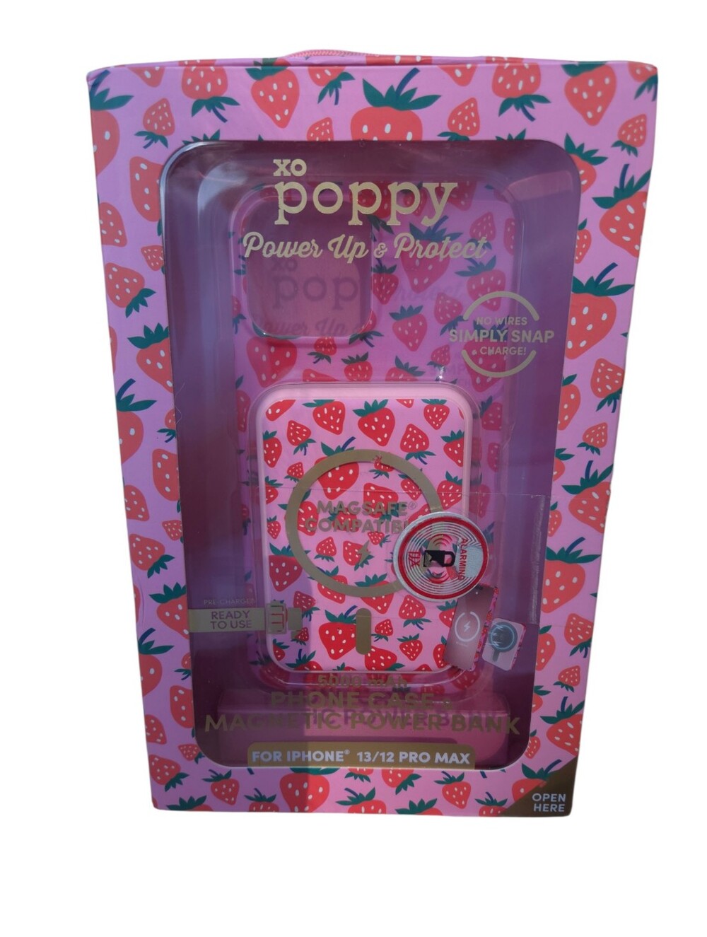 XO Poppy 2-in-1 Strawberry 13/12 Max Pro iPhone Case & 5,000 Magnetic Power Bank